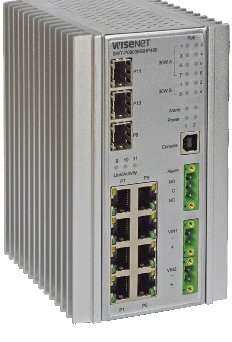 Hanwha Vision SWT-F11MGHP11 Port Hardened Managed Megabit Ethernet Switch with 60W PoE