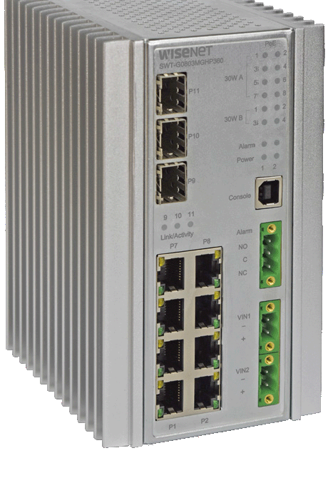 Hanwha Vision SWT-G11MGHP11 Port Hardened Managed Gigbit Ethernet Switch with 60W PoE